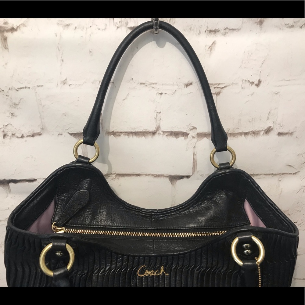 Coach Ashley Gathered Black Leather Bag F23928 - Picture 3 of 8